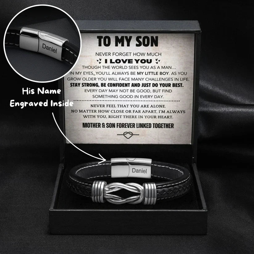 "To my Son" Infinity Knot Bracelet With Engraved Name