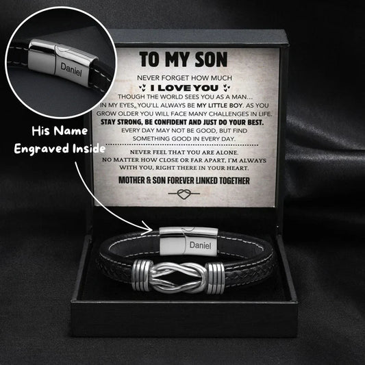 "To my Son" Infinity Knot Bracelet With Engraved Name